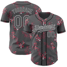 Load image into Gallery viewer, Custom Steel Gray White-Black Cherry Blossoms Sakura Authentic Baseball Jersey