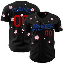 Laden Sie das Bild in den Galerie-Viewer, Custom Black Red-Royal Cherry Blossoms Sakura Authentic Baseball Jersey