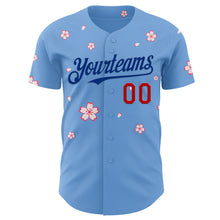 Load image into Gallery viewer, Custom Light Blue Red-Royal Cherry Blossoms Sakura Authentic Baseball Jersey
