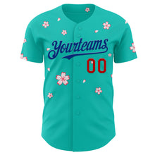Charger l'image dans la galerie, Custom Aqua Red-Royal Cherry Blossoms Sakura Authentic Baseball Jersey