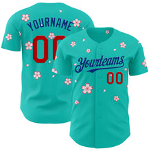 Charger l'image dans la galerie, Custom Aqua Red-Royal Cherry Blossoms Sakura Authentic Baseball Jersey
