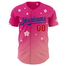 Laden Sie das Bild in den Galerie-Viewer, Custom Pink Red-Royal Cherry Blossoms Sakura Gradient Authentic Baseball Jersey