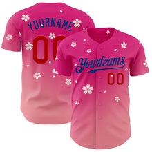 Laden Sie das Bild in den Galerie-Viewer, Custom Pink Red-Royal Cherry Blossoms Sakura Gradient Authentic Baseball Jersey