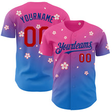 Загрузить изображение в средство просмотра галереи, Custom Pink Red-Royal Cherry Blossoms Sakura Gradient Authentic Baseball Jersey