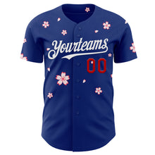 Загрузить изображение в средство просмотра галереи, Custom Royal Red-White Cherry Blossoms Sakura Authentic Baseball Jersey