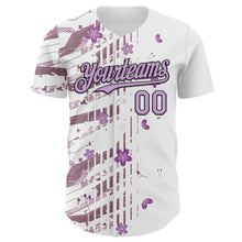 Laden Sie das Bild in den Galerie-Viewer, Custom White Light Purple-Black Cherry Blossoms Sakura Authentic Baseball Jersey