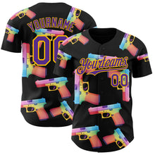Charger l'image dans la galerie, Custom Black Purple-Gold Colorful Firepower 3D Pattern Design Authentic Baseball Jersey