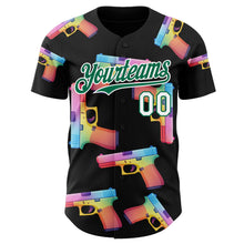 Charger l'image dans la galerie, Custom Black Kelly Green-White Colorful Firepower 3D Pattern Design Authentic Baseball Jersey