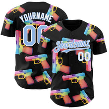Charger l'image dans la galerie, Custom Black Light Blue-White Colorful Firepower 3D Pattern Design Authentic Baseball Jersey