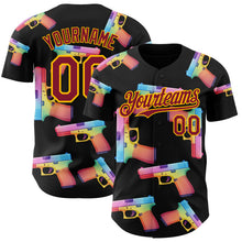 Charger l'image dans la galerie, Custom Black Crimson-Gold Colorful Firepower 3D Pattern Design Authentic Baseball Jersey