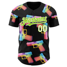 Charger l'image dans la galerie, Custom Black Neon Green-White Colorful Firepower 3D Pattern Design Authentic Baseball Jersey