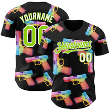 Charger l'image dans la galerie, Custom Black Neon Green-White Colorful Firepower 3D Pattern Design Authentic Baseball Jersey