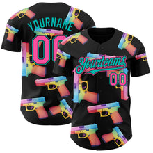 Charger l'image dans la galerie, Custom Black Pink-Aqua Colorful Firepower 3D Pattern Design Authentic Baseball Jersey