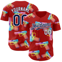Charger l'image dans la galerie, Custom Red Navy-White Colorful Firepower 3D Pattern Design Authentic Baseball Jersey