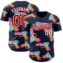 Charger l'image dans la galerie, Custom Navy Red-White Colorful Firepower 3D Pattern Design Authentic Baseball Jersey
