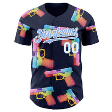 Charger l'image dans la galerie, Custom Navy Light Blue-White Colorful Firepower 3D Pattern Design Authentic Baseball Jersey