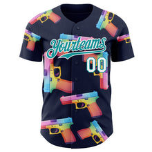 Charger l'image dans la galerie, Custom Navy Teal-White Colorful Firepower 3D Pattern Design Authentic Baseball Jersey