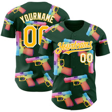 Charger l'image dans la galerie, Custom Green Gold-White Colorful Firepower 3D Pattern Design Authentic Baseball Jersey