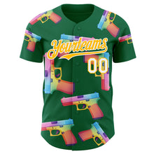 Charger l'image dans la galerie, Custom Kelly Green Gold-White Colorful Firepower 3D Pattern Design Authentic Baseball Jersey