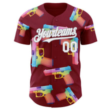 Laden Sie das Bild in den Galerie-Viewer, Custom Crimson White-Gray Colorful Firepower 3D Pattern Design Authentic Baseball Jersey