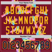 Laden Sie das Bild in den Galerie-Viewer, Custom Crimson Navy-Gold Colorful Firepower 3D Pattern Design Authentic Baseball Jersey
