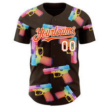 Charger l'image dans la galerie, Custom Brown Orange-White Colorful Firepower 3D Pattern Design Authentic Baseball Jersey