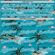 Laden Sie das Bild in den Galerie-Viewer, Custom Teal-White Tropical Hawaii Palm Trees Summer Beach Flamingo Performance T-Shirt