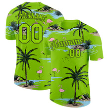 Load image into Gallery viewer, Custom Neon Green-Black Tropical Hawaii Palm Trees Summer Beach Flamingo Performance T-Shirt