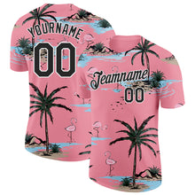 Load image into Gallery viewer, Custom Medium Pink Black-White Tropical Hawaii Palm Trees Summer Beach Flamingo Performance T-Shirt