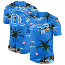 Laden Sie das Bild in den Galerie-Viewer, Custom Powder Blue-White Tropical Hawaii Palm Trees Summer Beach Flamingo Performance T-Shirt