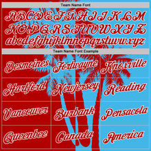 Laden Sie das Bild in den Galerie-Viewer, Custom Sky Blue Red-White Hawaii Tropical Coastal Palm Trees Performance T-Shirt