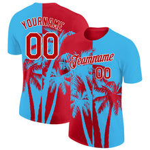 Laden Sie das Bild in den Galerie-Viewer, Custom Sky Blue Red-White Hawaii Tropical Coastal Palm Trees Performance T-Shirt