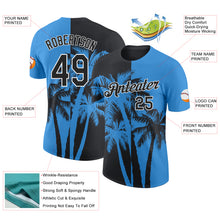 Загрузить изображение в средство просмотра галереи, Custom Powder Blue Black-White Hawaii Tropical Coastal Palm Trees Performance T-Shirt