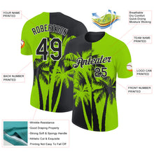 Load image into Gallery viewer, Custom Neon Green Black-White Hawaii Tropical Coastal Palm Trees Performance T-Shirt