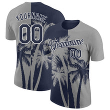 Charger l'image dans la galerie, Custom Gray Navy-White Hawaii Tropical Coastal Palm Trees Performance T-Shirt