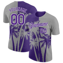 Charger l'image dans la galerie, Custom Gray Purple-White Hawaii Tropical Coastal Palm Trees Performance T-Shirt