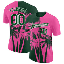 Laden Sie das Bild in den Galerie-Viewer, Custom Pink Green-White Hawaii Tropical Coastal Palm Trees Performance T-Shirt