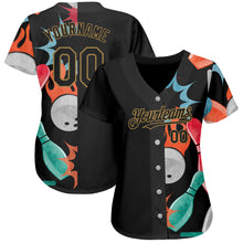 Загрузить изображение в средство просмотра галереи, Custom Black Old Gold 3D Pattern Design Bowling Authentic Baseball Jersey