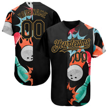 Загрузить изображение в средство просмотра галереи, Custom Black Old Gold 3D Pattern Design Bowling Authentic Baseball Jersey