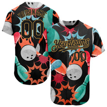 Загрузить изображение в средство просмотра галереи, Custom Black Old Gold 3D Pattern Design Bowling Authentic Baseball Jersey