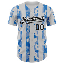 Laden Sie das Bild in den Galerie-Viewer, Custom White Black-Light Blue Stripe Argentina Style Authentic Baseball Jersey