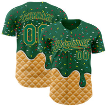 Laden Sie das Bild in den Galerie-Viewer, Custom Kelly Green-Old Gold Ice Cream Waffle Foodie Dessert Authentic Baseball Jersey