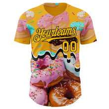 Charger l'image dans la galerie, Custom Gold-Black Ice Cream Donut Foodie Dessert Authentic Baseball Jersey