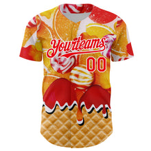 Load image into Gallery viewer, Custom Gold Fire Red-White Candy Ice Cream Waffle Sweet Sugar Authentic Baseball Jersey