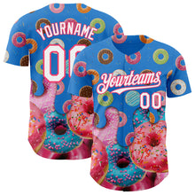 Charger l'image dans la galerie, Custom Electric Blue White-Neon Pink Ice Cream Donut Foodie Dessert Authentic Baseball Jersey
