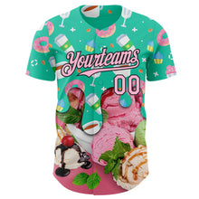 Charger l'image dans la galerie, Custom Aqua Light Pink-Black Ice Cream Cake Donut Foodie Dessert Authentic Baseball Jersey