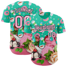 Charger l'image dans la galerie, Custom Aqua Light Pink-Black Ice Cream Cake Donut Foodie Dessert Authentic Baseball Jersey