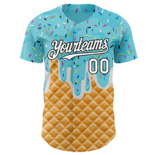 Charger l'image dans la galerie, Custom Sky Blue White-Black Ice Cream Waffle Foodie Dessert Authentic Baseball Jersey