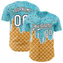 Charger l'image dans la galerie, Custom Sky Blue White-Black Ice Cream Waffle Foodie Dessert Authentic Baseball Jersey