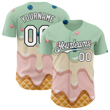 Charger l'image dans la galerie, Custom Pea Green White-Black Ice Cream Waffle Foodie Dessert Authentic Baseball Jersey
